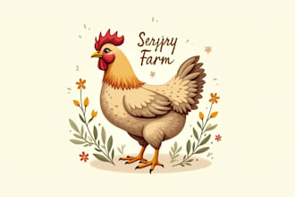 do chicken rustic hen and floral frame logo design 1 day