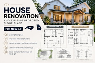 draw house renovation and existing proposed floor plans for nc and ga