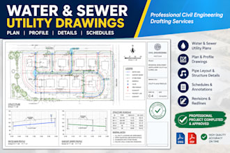 draft water and sewer utility plans and profiles in autocad