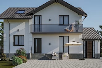 skp,3d standalone house,cgi patio design,3d outdoor visual, provide annex garage