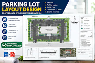 draft parking lot layouts with parking spaces and circulation in autocad