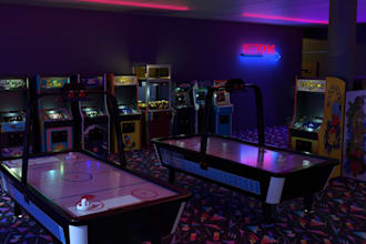 design a 3d indoor game lounge, snooker club, or VR arcade, 3d arcade design