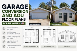 draw garage conversion and adu floor plans for US homes
