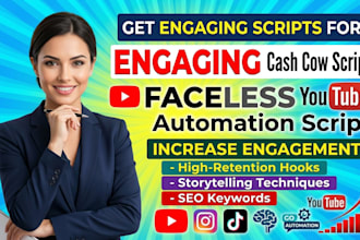 write engaging cash cow script and faceless youtube automation script