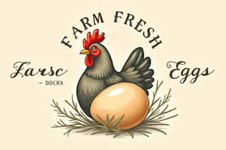design a vintage rustic hen logo for your farm in 24 hours