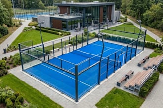 design a 3d padel court, tennis court, pickleball design,  badminton design