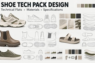 design a shoe tech pack, sneaker tech pack and footwear design