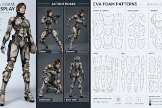 create cosplay sewing patterns, clothing patterns and eva foam armor templates