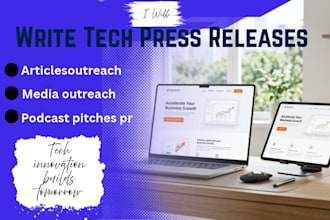 write tech press releases articles media outreach and podcast pitches pr