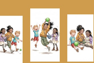 draw cute characters and scenes for your kids story, and animal characters