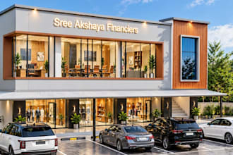 render 3d modern commercial complex, office building design, glass facade design
