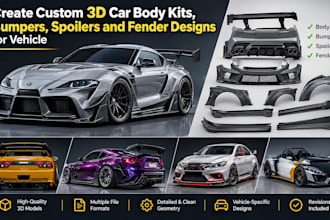 create custom 3d car body kits, bumpers, spoilers and fender designs for vehicle