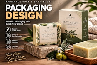 design soap labels, product packaging, box packaging and 3d mockups
