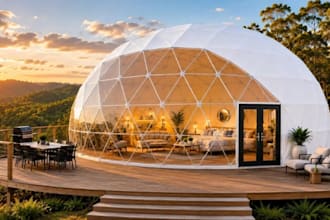 create realistic 3d glamping domes, resorts, safari tents and tiny homes