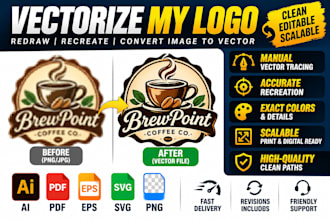 vectorize your logo, redraw, recreate and convert image to vector