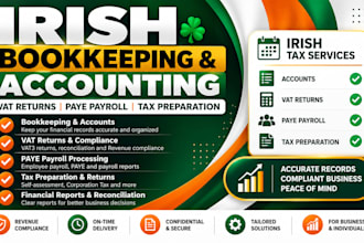 provide irish bookkeeping, accounting, vat return, paye payroll, tax preparation