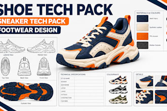 create shoe tech pack, sneaker tech pack and footwear design