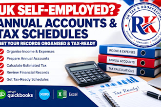 organize UK self employment accounts, prepare annual tax calculation schedules