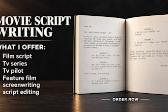 write movie script, screenplay, feature film script, tv series and tv pilot