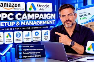setup amazon sponsored ads to boost amazon sales, google ppc ads campaign