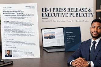 draft an eb1 press release writing and media publicity copy for executives