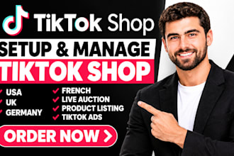 setup USA UK germany french tiktok shop live auction product listing tiktok ads