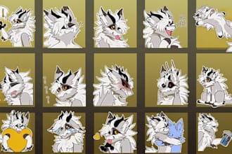 draw custom furry stickers, fursona ref sheet telegram and discord sticker packs