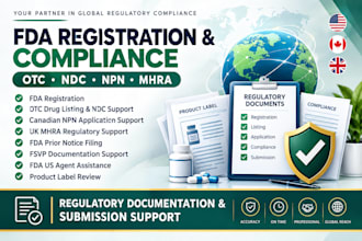 assist with fda registration, otc drug listing, ndc, npn, mhra and fsvp