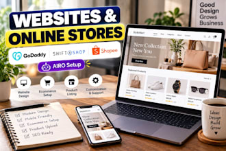 design godaddy webiste, shift4shop, shopee, godaddy ecommerce godaddy airo