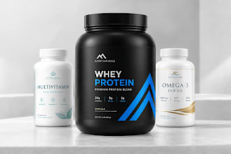create supplement packaging and label design for vitamins, proteins and gummies