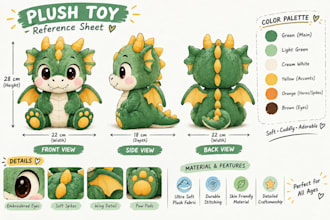 design a custom plush toy reference sheet tech pack sewing pattern