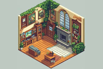 custom isometric pixel art rooms, cozy interiors and fantasy game environments