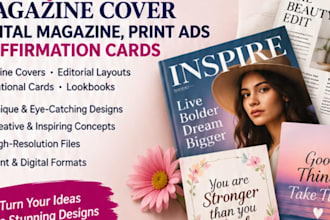 magazine cover, digital magazine, print ads, affirmation card, motivational card
