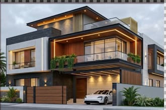 create 3d exterior design and rendering for house with 3d floor plan, site plan