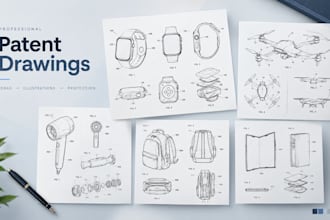 create patent drawings, utility patent illustrations and line art