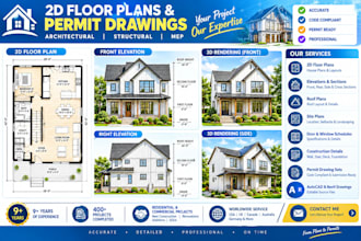 create 2d floor plans, architectural, structural and mep