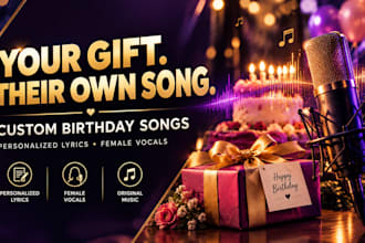 custom birthday song, birthday gift, personalized song, female singer, lyrics