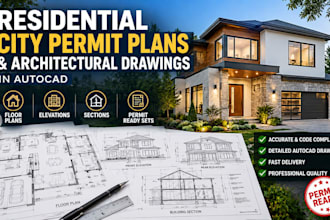 draw residential city permit plans and architectural drawings in autocad