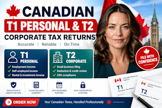 prepare and file canadian t1 personal and t2 corporate tax returns