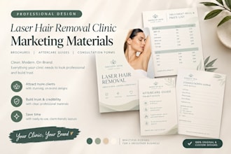 design laser hair removal clinic brochures, aftercare guides, consultation forms
