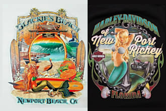 design custom mermaid, beach bar, surf, or tropical t shirt design
