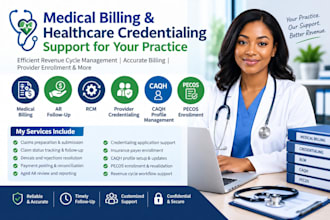 manage medical billing,ar follow up, provider credentialing, rcm, caqh and pecos