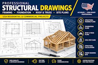 create structural framing, foundation, roof and permit drawings