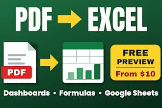 convert PDF to excel, clean messy data and build excel dashboards