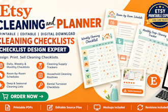 design etsy printable cleaning checklists and cleaning planners