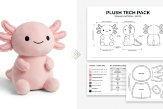 create a plush sewing pattern and tech pack for production