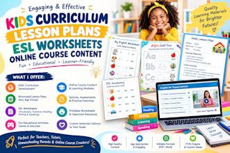 design engaging kids curriculum, lesson plan esl worksheet online course content