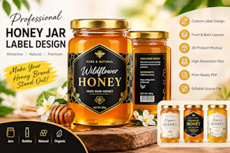 design a premium honey jar label and food product packaging