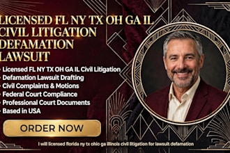 licensed florida ny tx ohio ga illionis civil litigation for lawsuit defamation