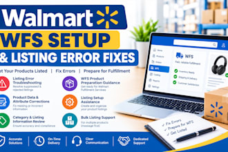 help with walmart wfs setup and fix listing errors